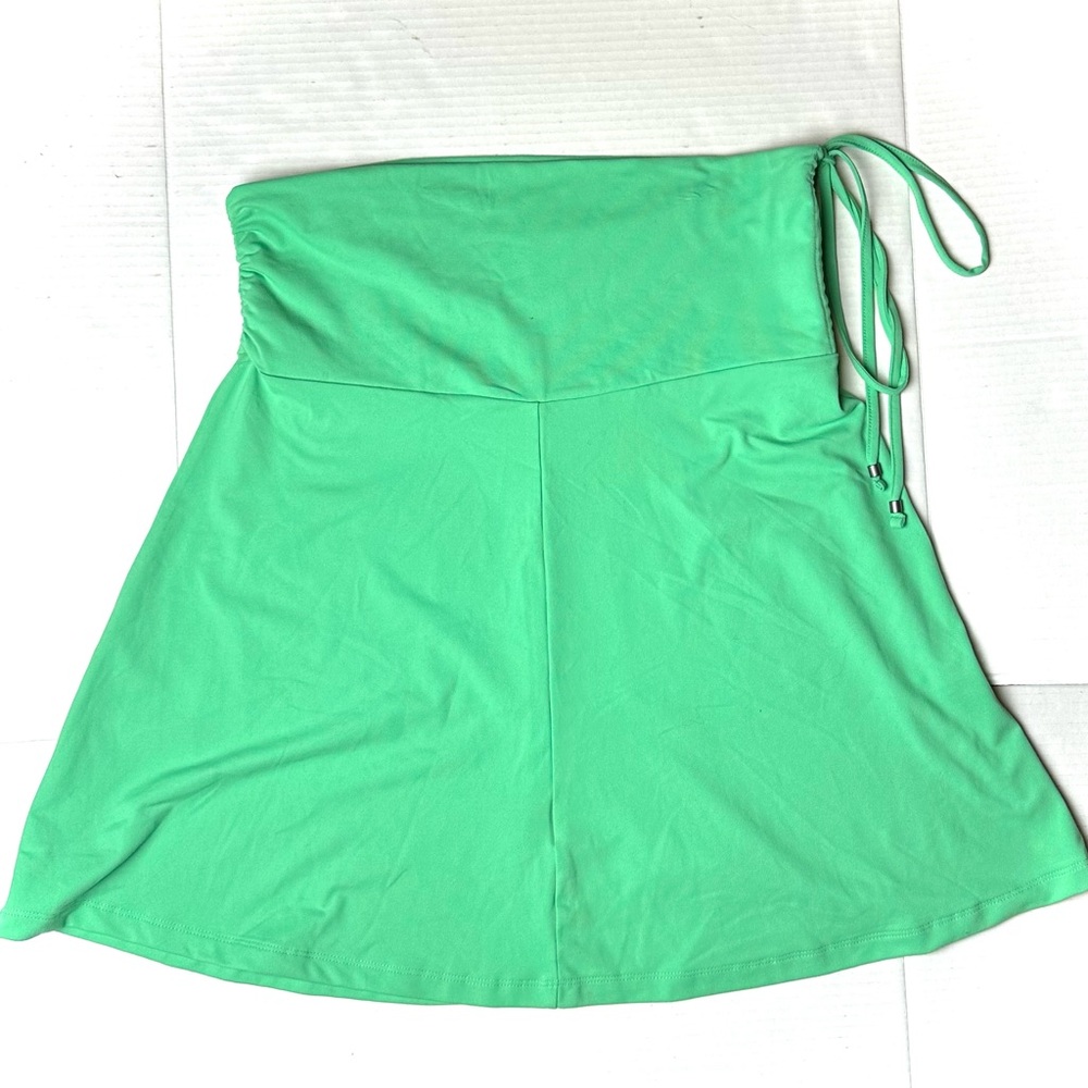 Eddie Bauer Skirt Ruched Waist Turquoise Tie Women Large Casual Soft A-Line Midi